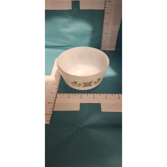 Vintage Fire-King Meadow Green Custard Bowl – Floral Milk Glass 434 Anchor Hocki - Picture 7 of 12
